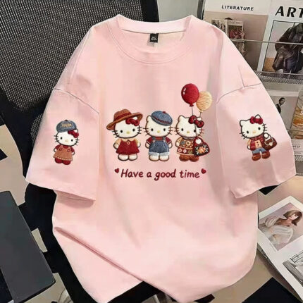 纯棉后包领宽松韩系卡通猫咪印花短袖T恤女夏季可爱减龄百搭上衣